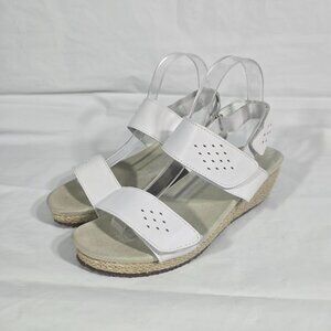 Propet Madrid Wedge Sandals Size 8.5 X Wide White Leather Casual Comfort Boho
